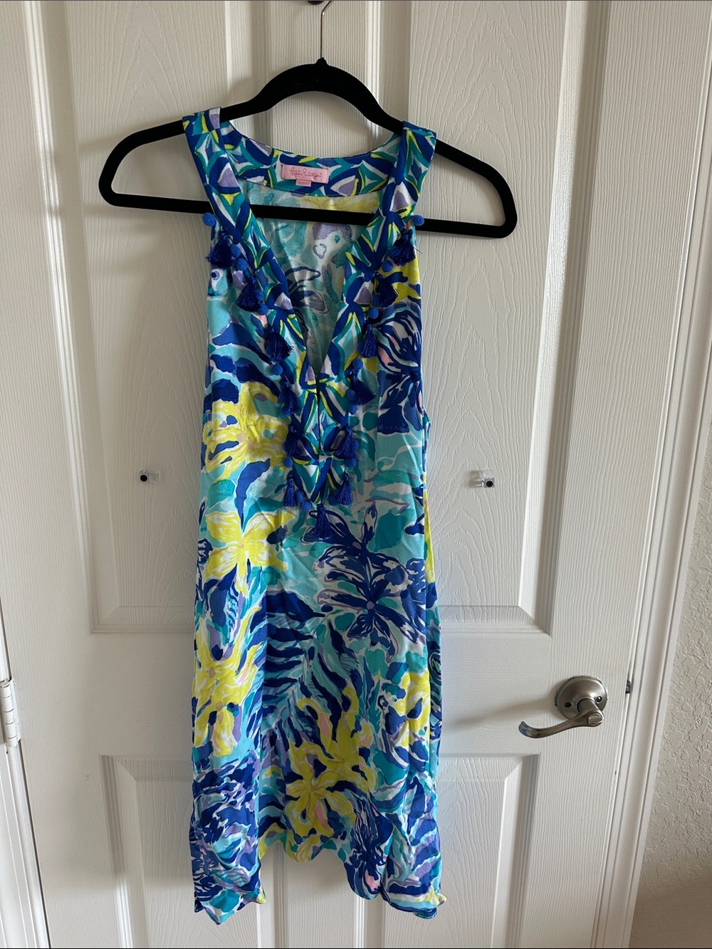 Colorful Blue & Yellow Floral Sleeveless Dress